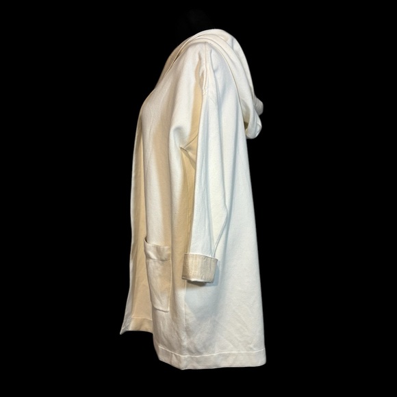 Soft Surroundings L Ivory Cotton Jersey Knit Linen Trim Open Longline Cardigan - Picture 3 of 10